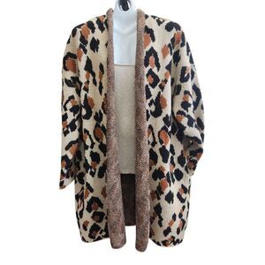 Knox Rose AOP Leopard Duster Cardigan-Cozy Jacquard Knit-Boho Chic-Mob Wife-XL